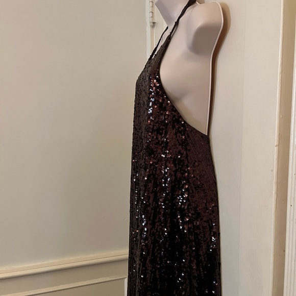 Zara Chocolate Brown Sequin Halter Maxi Dress NWT - Picture 9 of 11